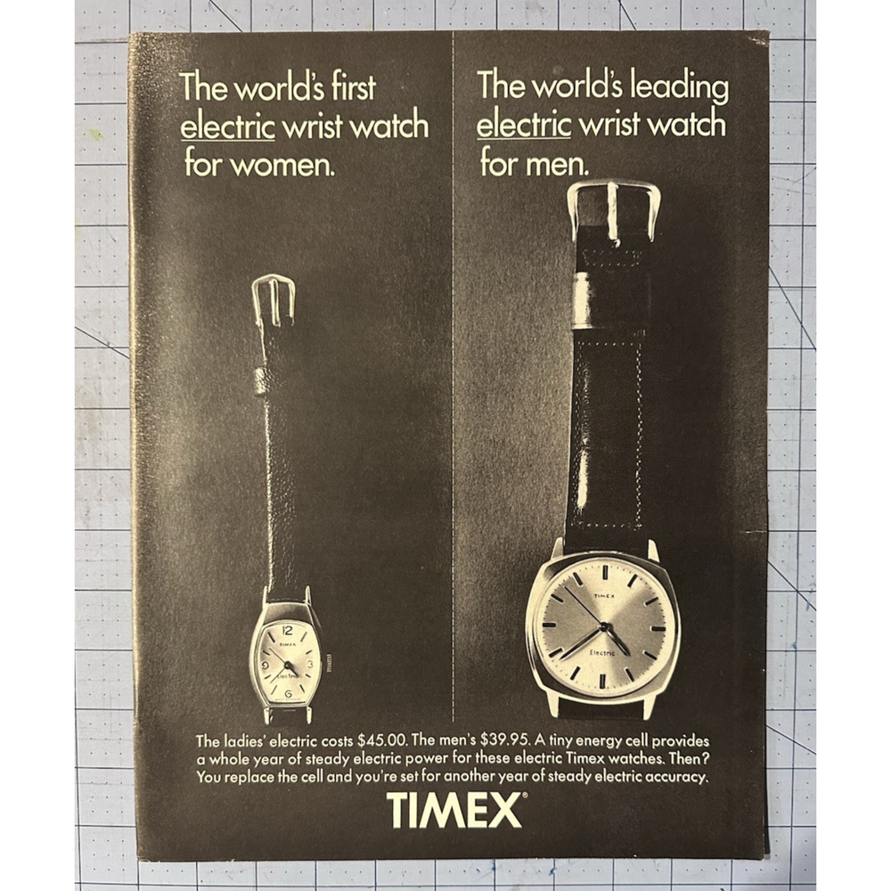 1966 Timex Vintage Print Ad Electric Wrist Watch Battery Men Women Timepieces
